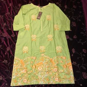 Junaid Jamshed Pret Green yellow and white kurti